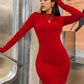 The Monroe Ruched Turtleneck Mini Dress in 1557-khaki | Lavishly Me