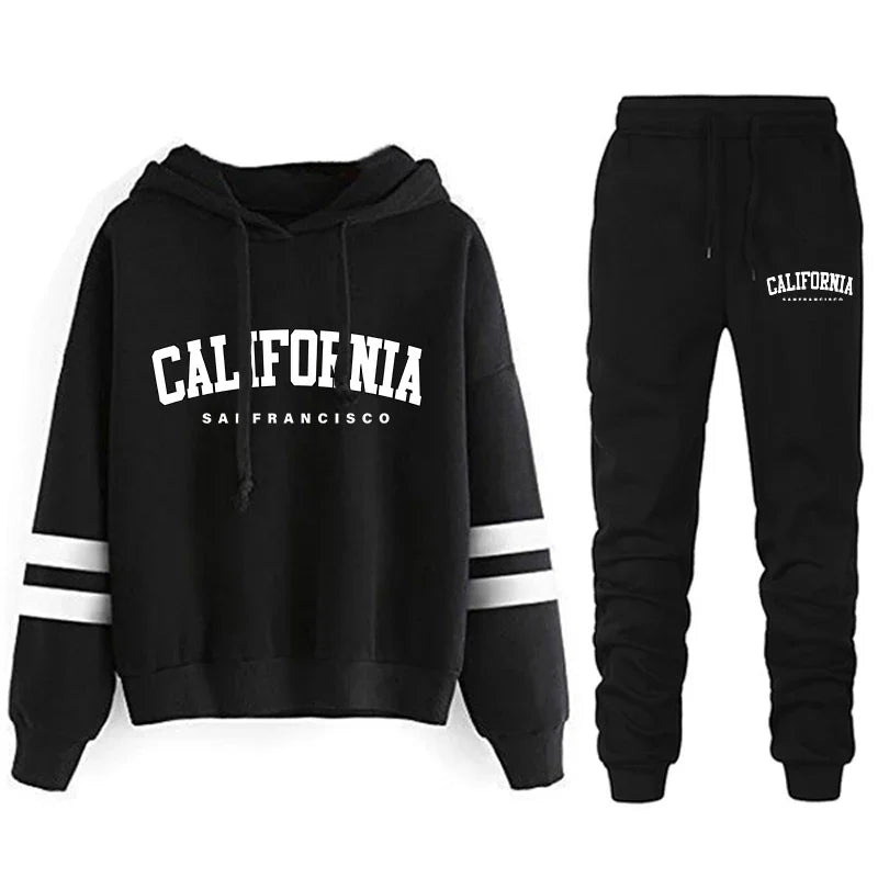 The West Coast Stripe Hooded Jogger Set hooded two-piece jogging suit from Lavishly Me