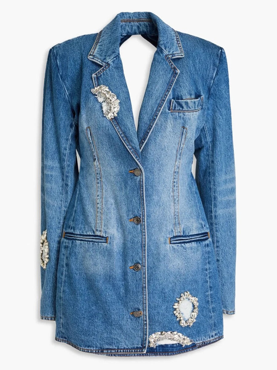 The Colette Beaded Patchwork Jacket in BLUE | Lavishly Me