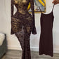 The Nyla Stacked Mesh Maxi Dress in brown-1 | Lavishly Me