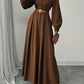 The Xena Collared Side-Slit Maxi Dress in Brown | Lavishly Me
