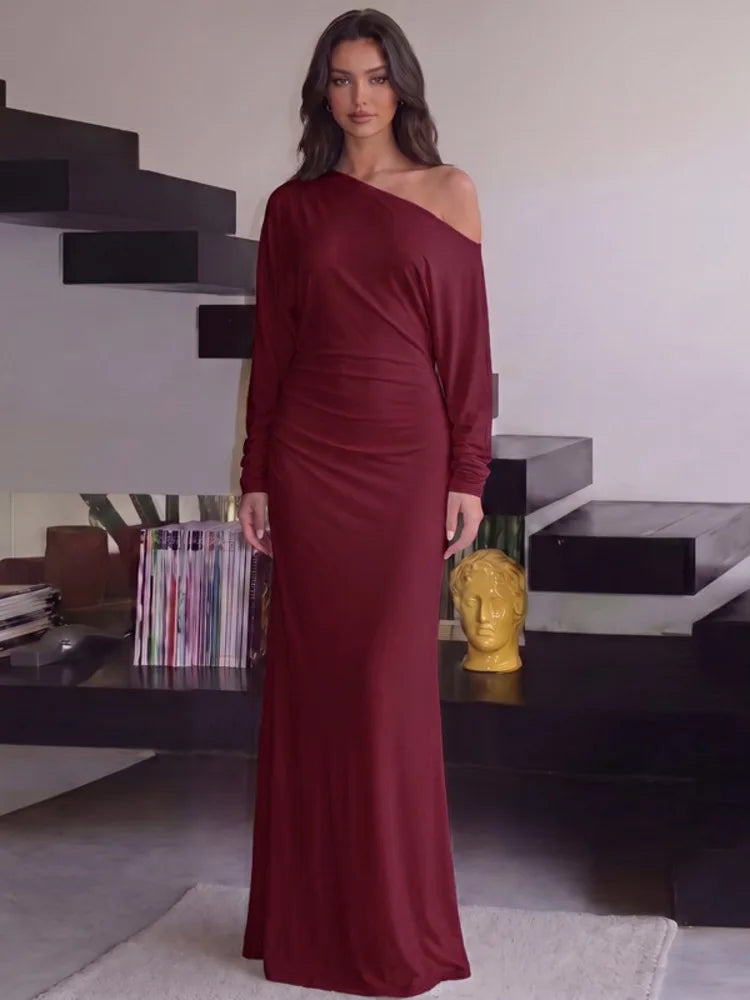 The Celestia Off-Shoulder Ruched Maxi Dress from the Celebration Edit at Lavishly Me