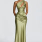 The Seraphine One-Shoulder Satin Maxi Dress from the Celebration Edit at Lavishly Me