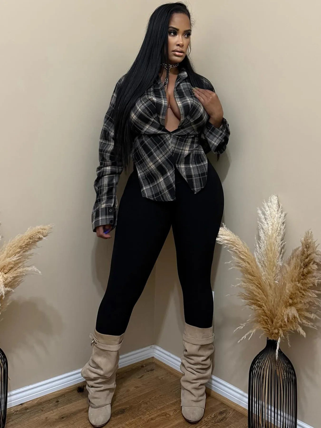 The Parker Plaid Lapel Blouse in black | Lavishly Me
