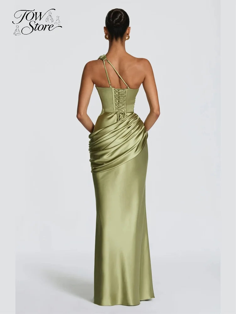 The Seraphine One-Shoulder Satin Maxi Dress from the Celebration Edit at Lavishly Me