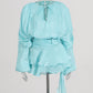 The Elodie Ruched Lantern-Sleeve Mini Dress in LIGHTGREEN | Lavishly Me