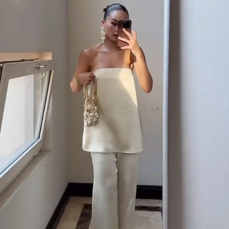 The Champagne Satin Pant Set