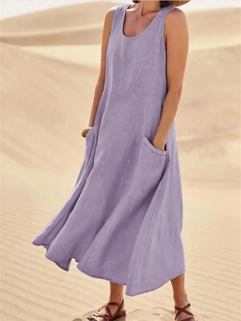 The Quinn Linen-Blend Pocket Dress in black | Lavishly Me