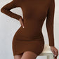The Monroe Ruched Turtleneck Mini Dress in 1557-dark coffee | Lavishly Me