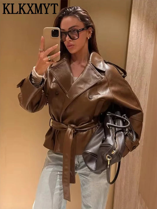 The Skye Faux Leather Button Statement Jacket by Lavishly Me