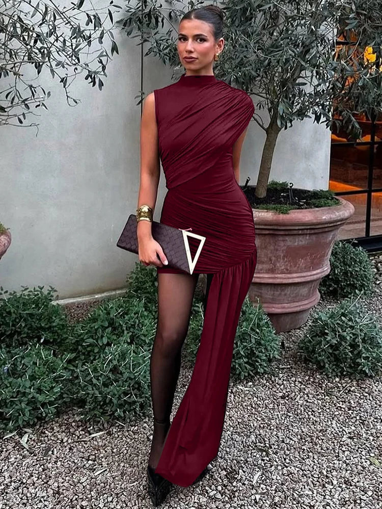 The Zaria Draped Ruched Mini Dress in Coffee | Lavishly Me