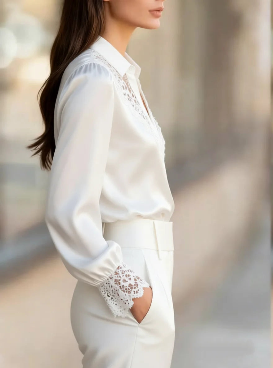The Ivory Lace Satin Blouse