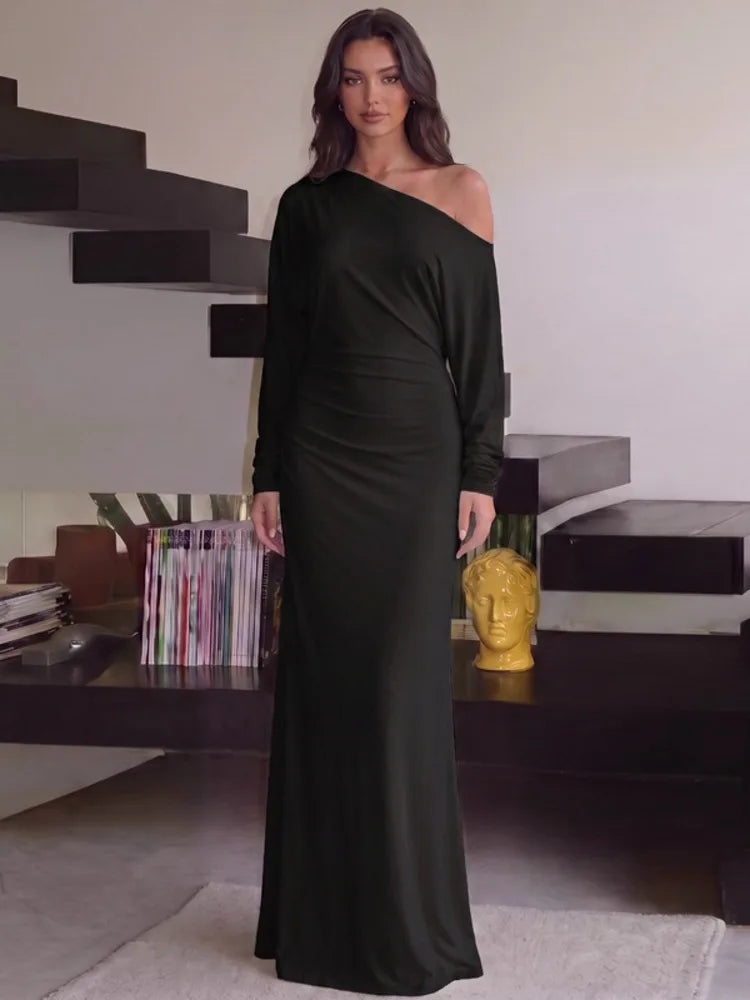 The Celestia Off-Shoulder Ruched Maxi Dress from the Celebration Edit at Lavishly Me