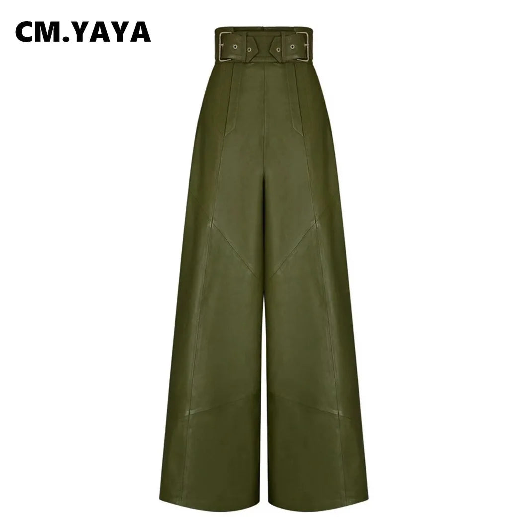 The Soraya Faux Leather Pockets Wide-Leg Pants
