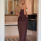 The Sienna Pleated Maxi Dress in short brown | Lavishly Me