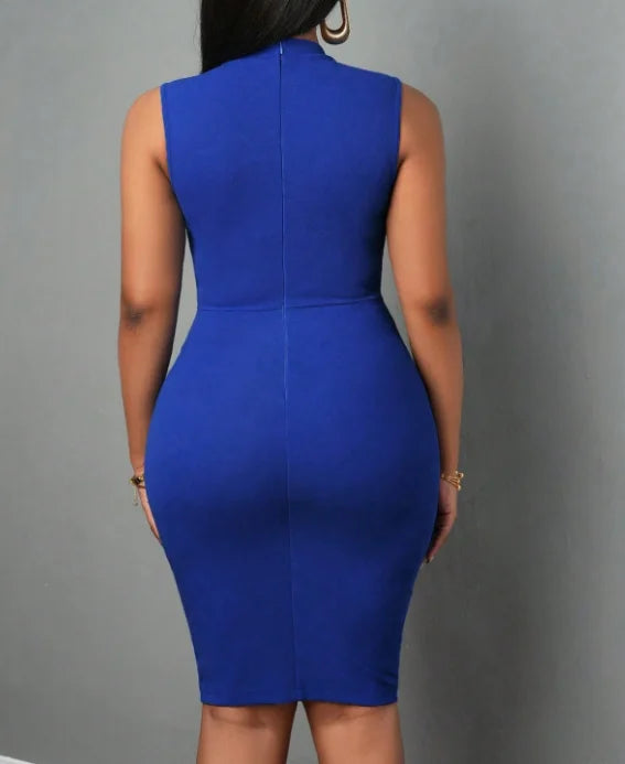 The Helena Ruched Neck-Tie Midi Dress in DEEP BLUE | Lavishly Me