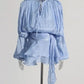 The Elodie Ruched Lantern-Sleeve Mini Dress in LIGHTBLUE | Lavishly Me