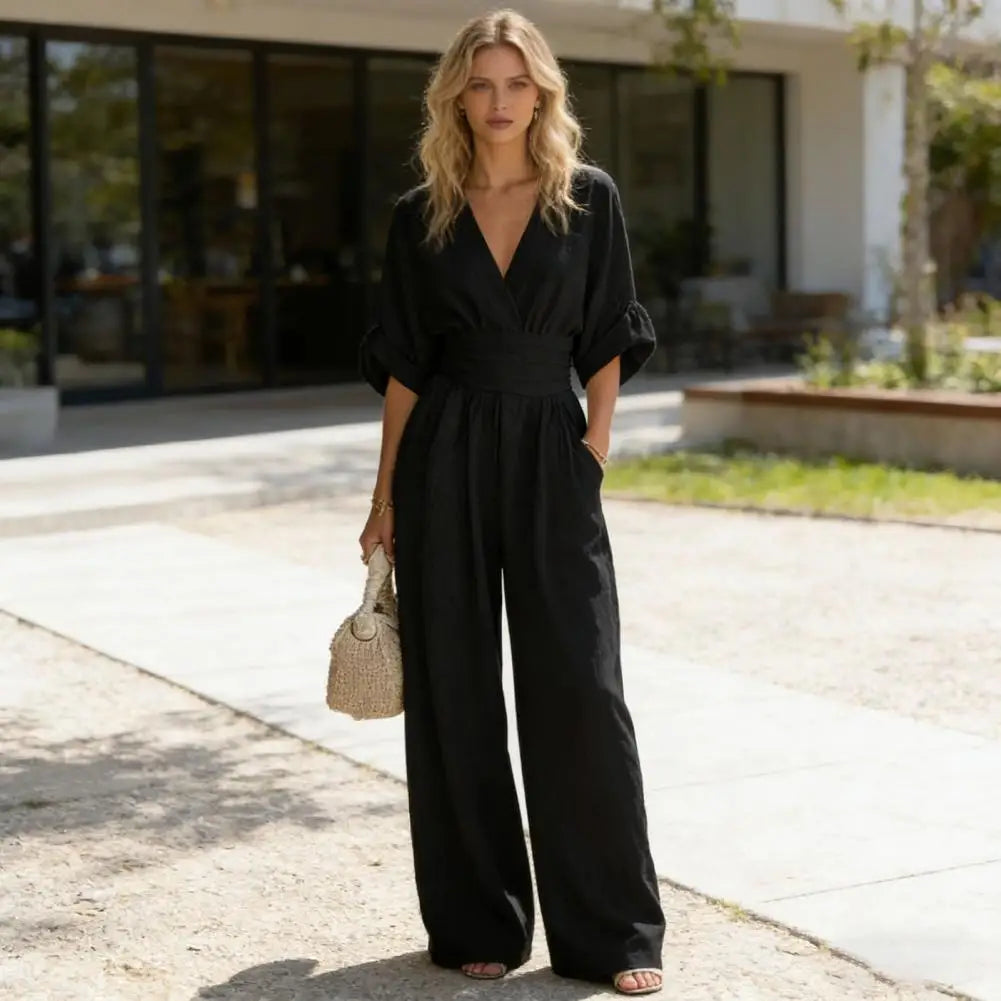 The Valencia Wide-Leg Jumpsuit in Lake Blue | Lavishly Me