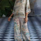 The Portia Printed Pant Lounge Set in blue set | Lavishly Me