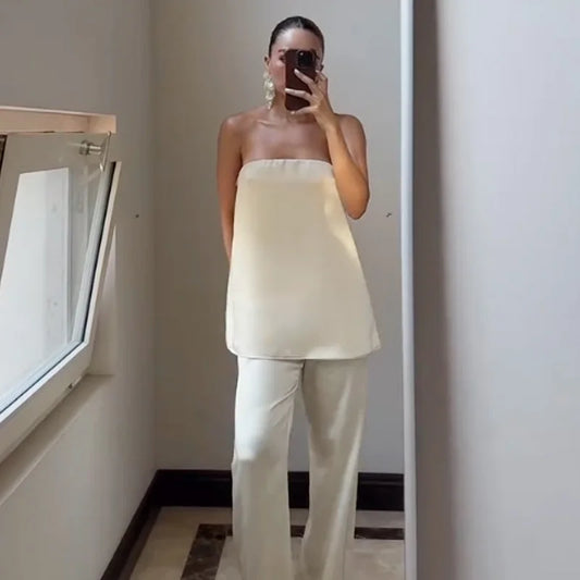 The Champagne Satin Pant Set