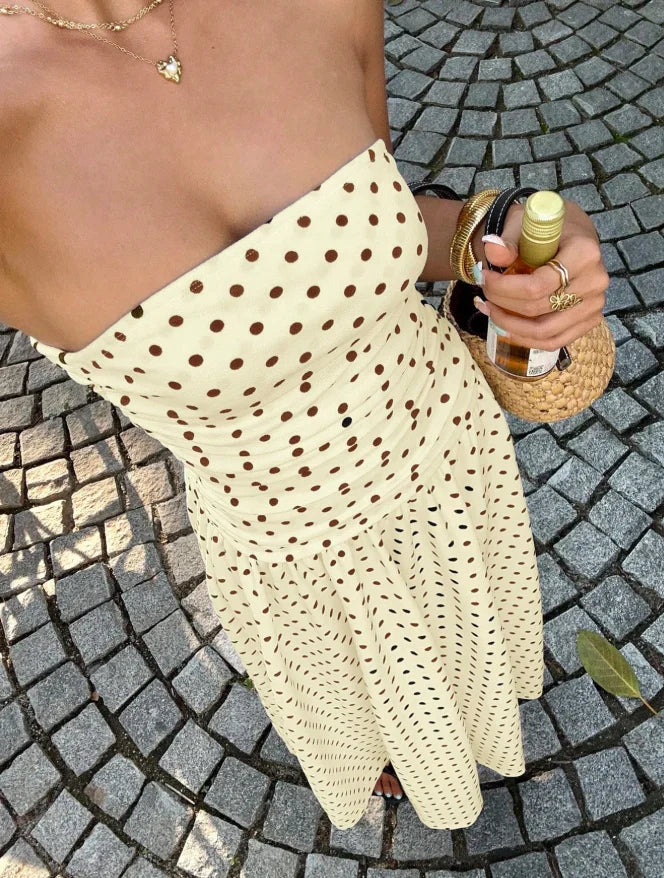 The Nadine Polka-Dot Ruffle Maxi Dress in Pink | Lavishly Me
