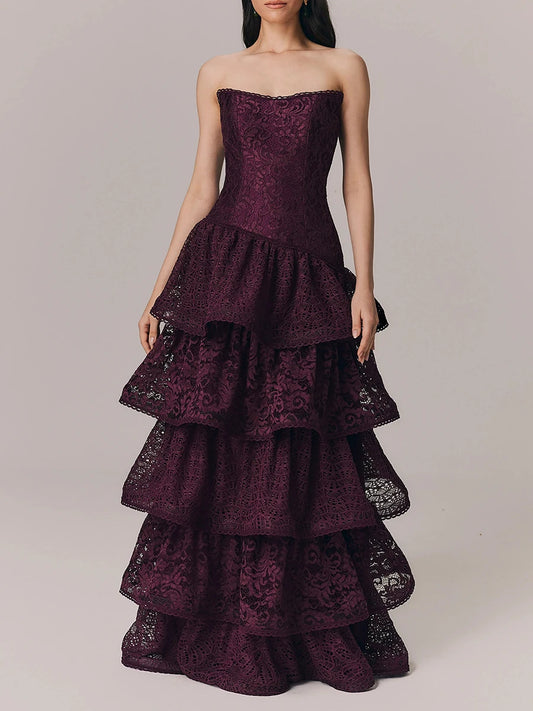 The Alessandra Lace Ruffle Maxi Dress from the Soft & Sophisticated at Lavishly Me