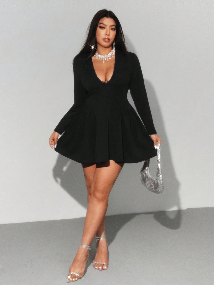The Daria Lace Curve Dress in black | Lavishly Me
