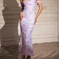 The Amara Ruched Corset Maxi Dress in Lilac | Lavishly Me