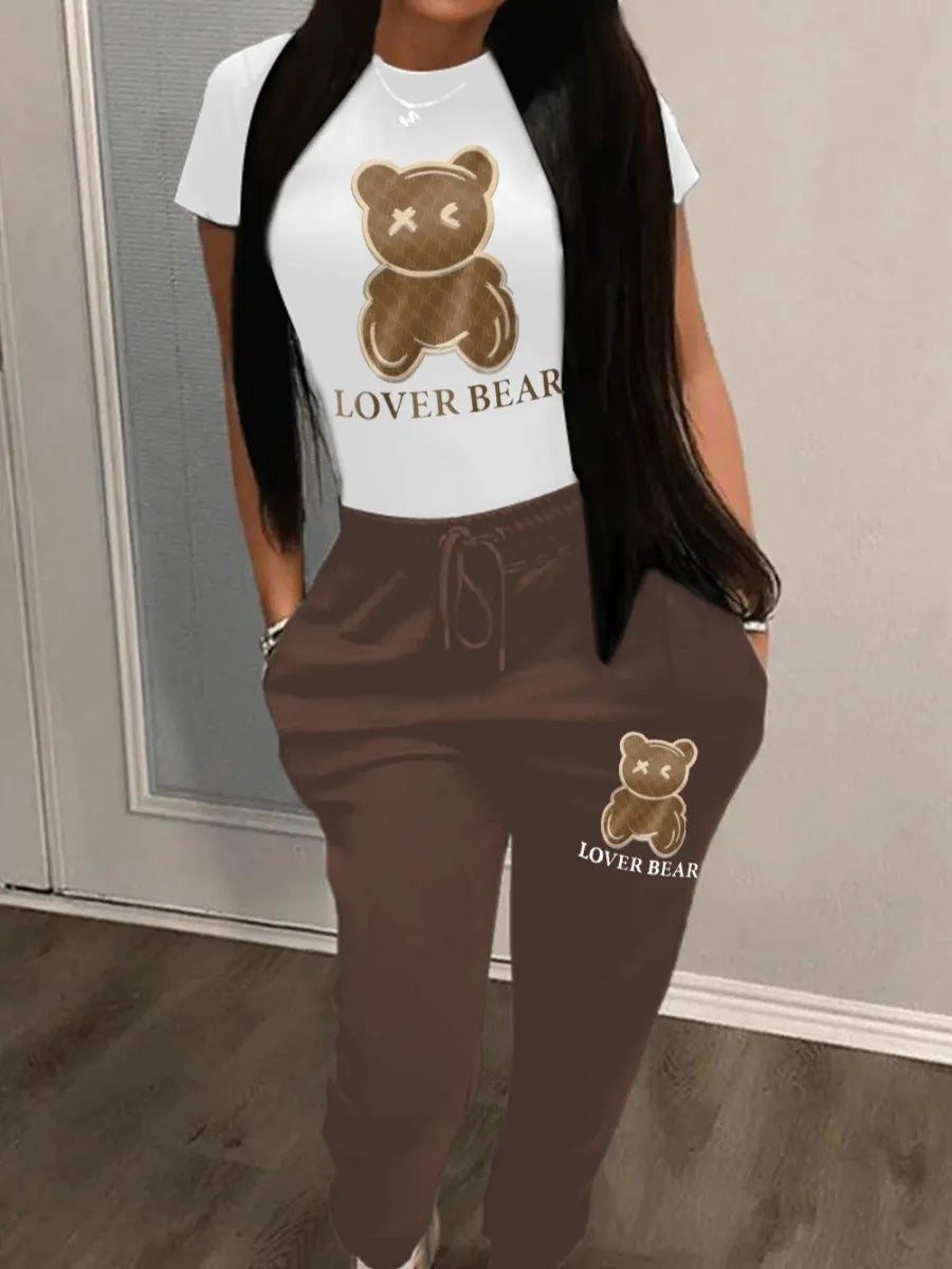 The Leona Bear Print Hooded Luxe Lounge Set