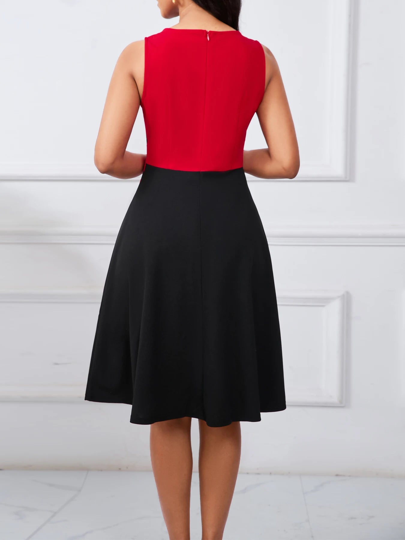 The Genevieve Colorblock A-Line Dress in Red | Lavishly Me