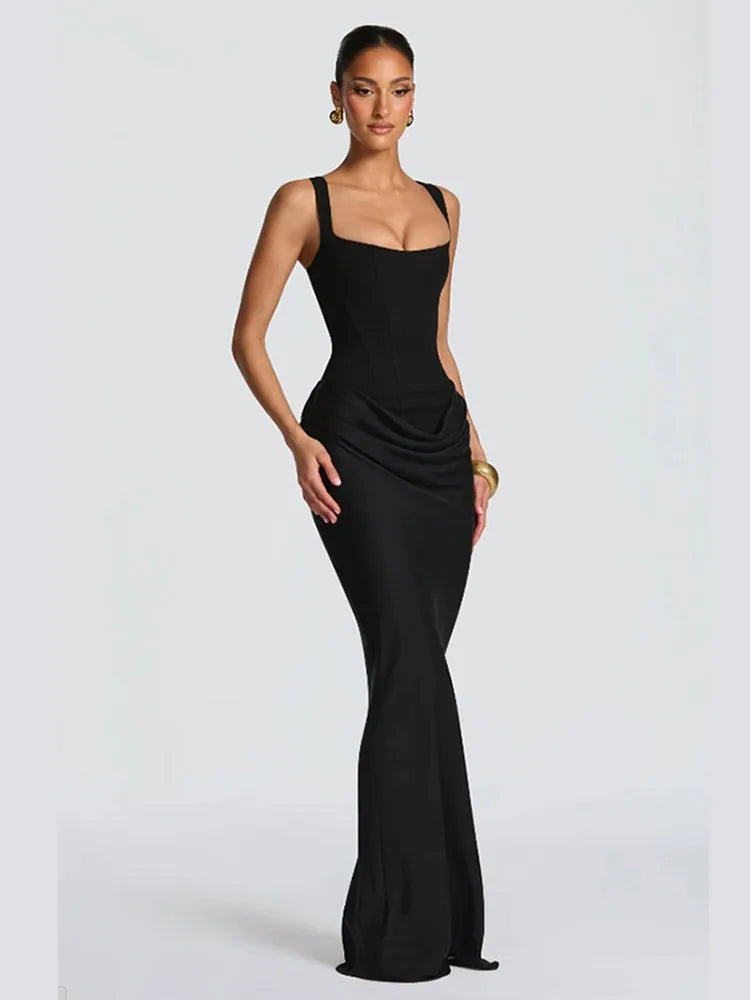 The Sienna Pleated Maxi Dress in short black | Lavishly Me