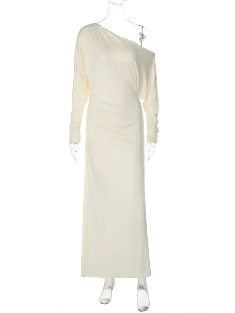 The Celestia Off-Shoulder Ruched Maxi Dress from the Celebration Edit at Lavishly Me
