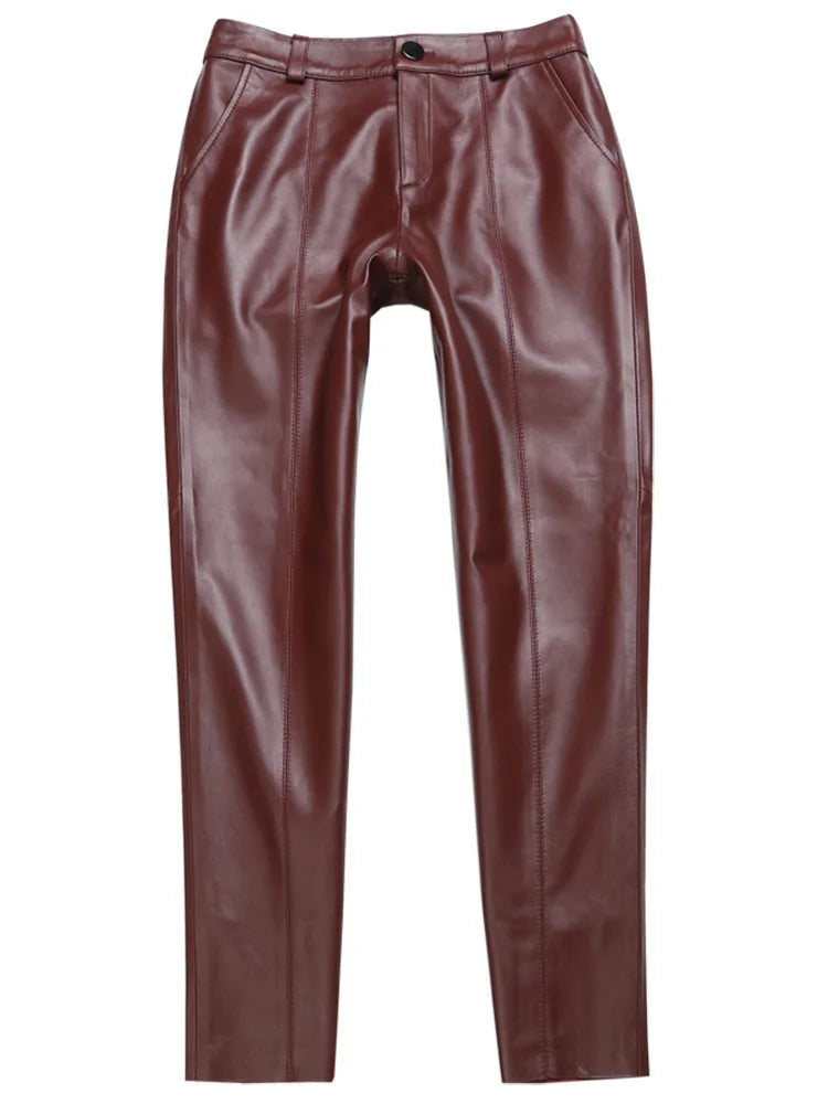 The Verity Leather Pants in 715 khaki | Lavishly Me