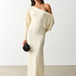 The Celestia Off-Shoulder Ruched Maxi Dress from the Celebration Edit at Lavishly Me
