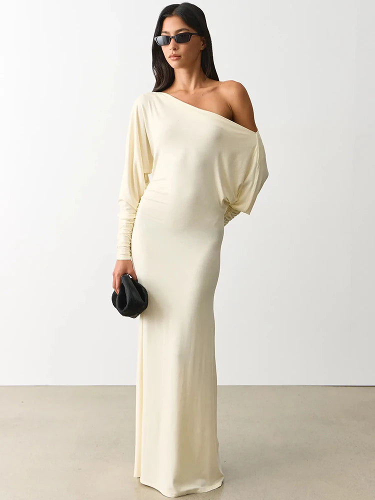 The Celestia Off-Shoulder Ruched Maxi Dress from the Celebration Edit at Lavishly Me