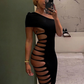 The Luna Asymmetric Cutout Maxi Dress in black | Lavishly Me