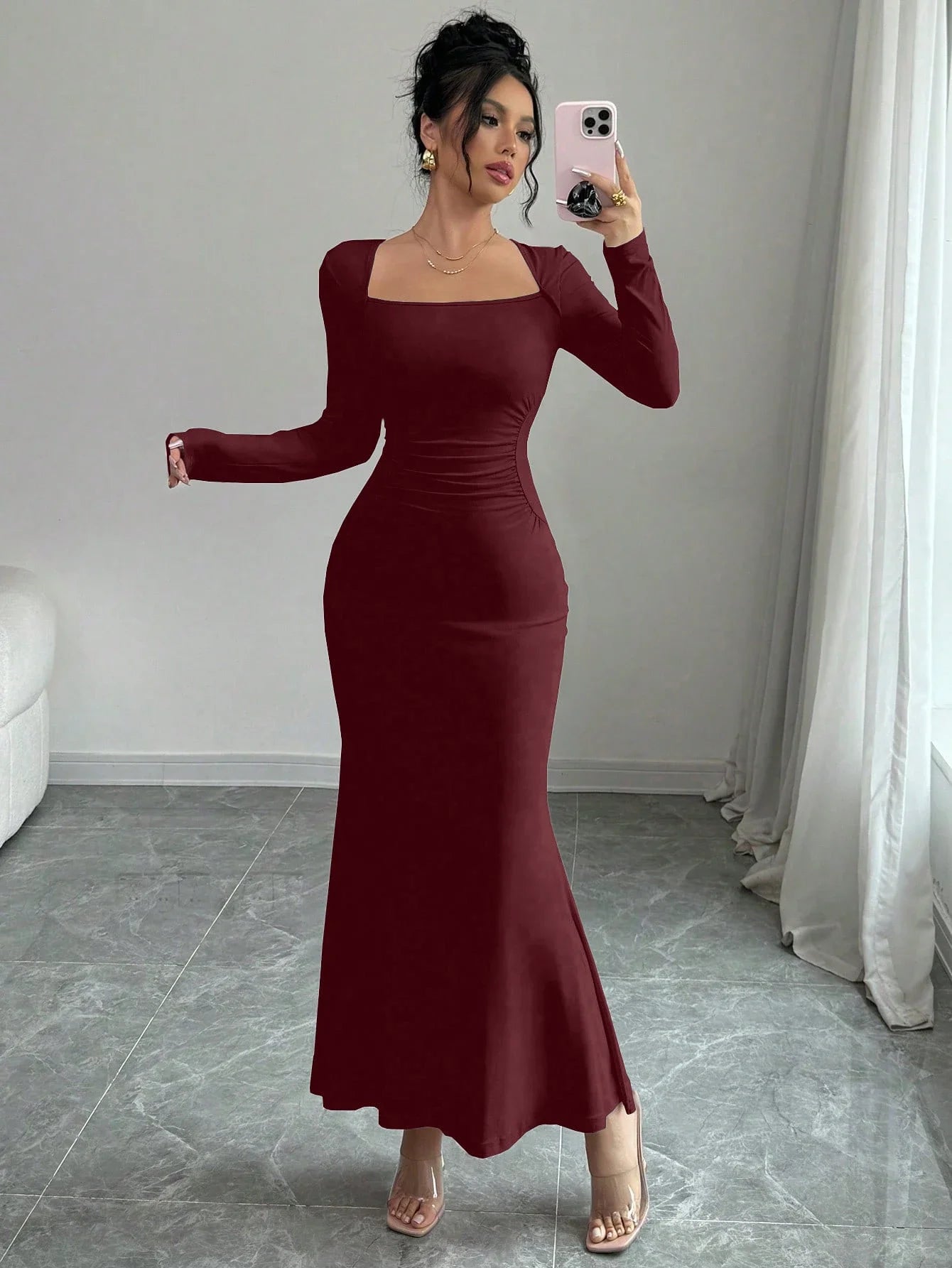 The Yvette Square-Neck Dress in black | Lavishly Me