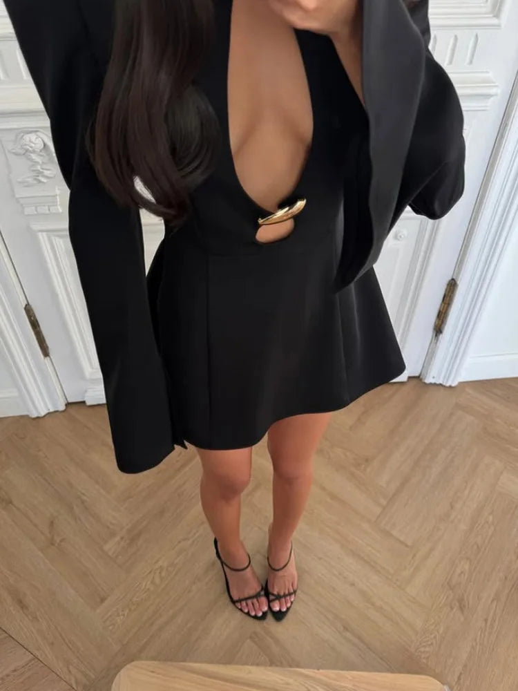 The Kira Buckle Cutout Mini Dress in Black | Lavishly Me