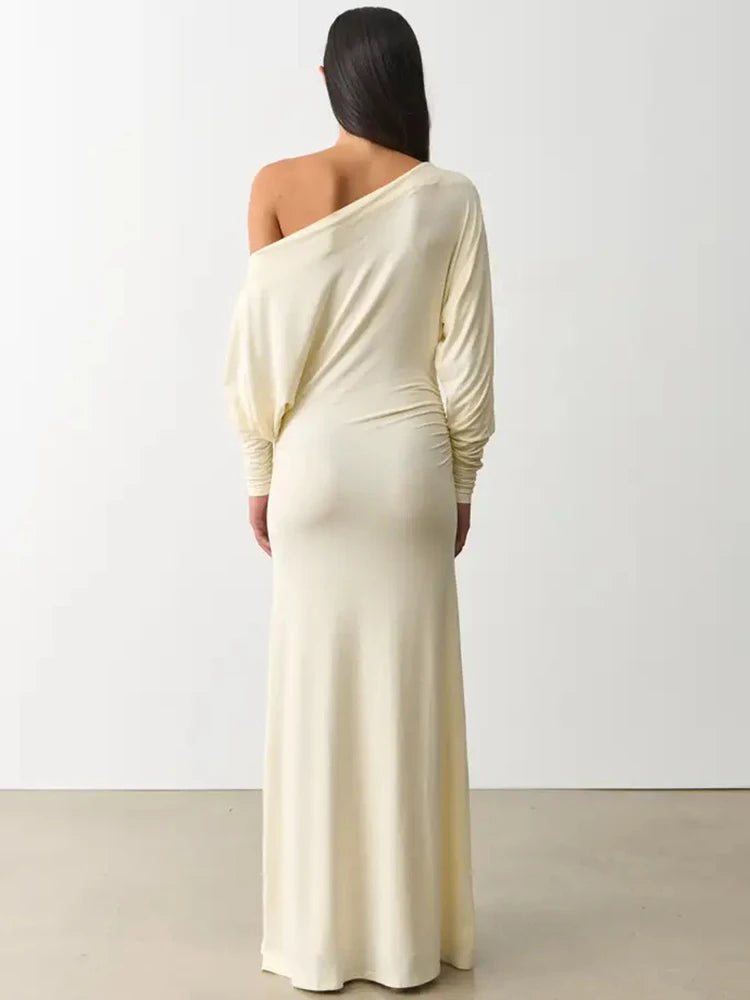 The Celestia Off-Shoulder Ruched Maxi Dress from the Celebration Edit at Lavishly Me