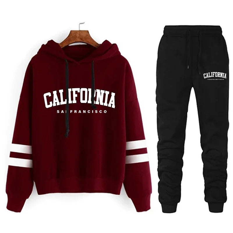 The West Coast Stripe Hooded Jogger Set hooded two-piece jogging suit from Lavishly Me