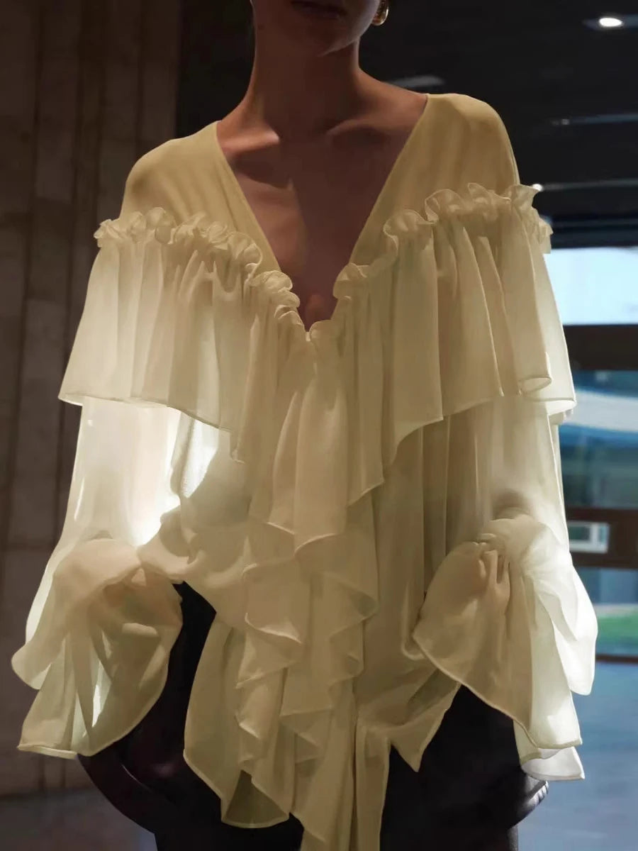 The Delphine Sheer Ruffle Blouse from the After Dark at Lavishly Me