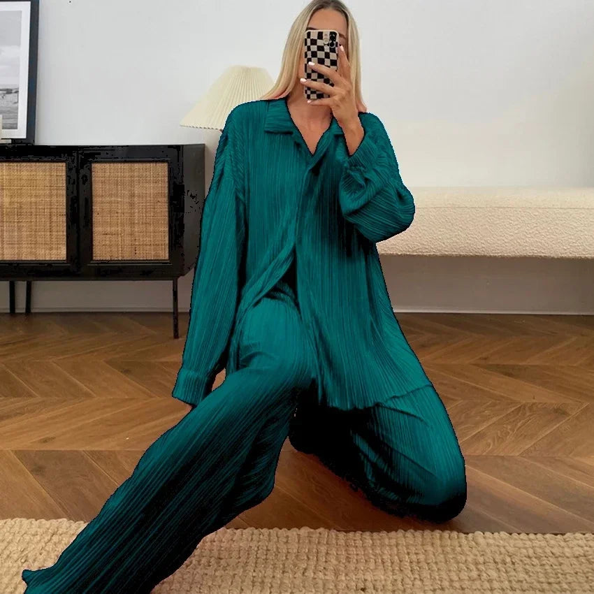 The Serena Wide-Leg Lounge Set in Khaki | Lavishly Me