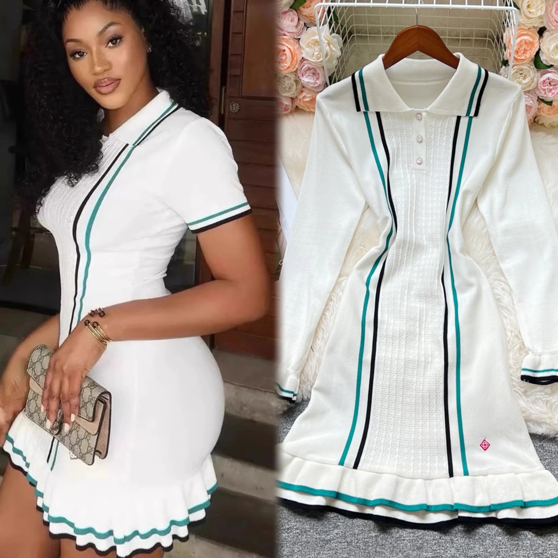 The Brielle Ruffle Knit Mini Dress in WHITE | Lavishly Me