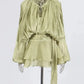 The Elodie Ruched Lantern-Sleeve Mini Dress in LIGHTGREEN | Lavishly Me