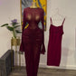 The Nyla Stacked Mesh Maxi Dress in red | Lavishly Me
