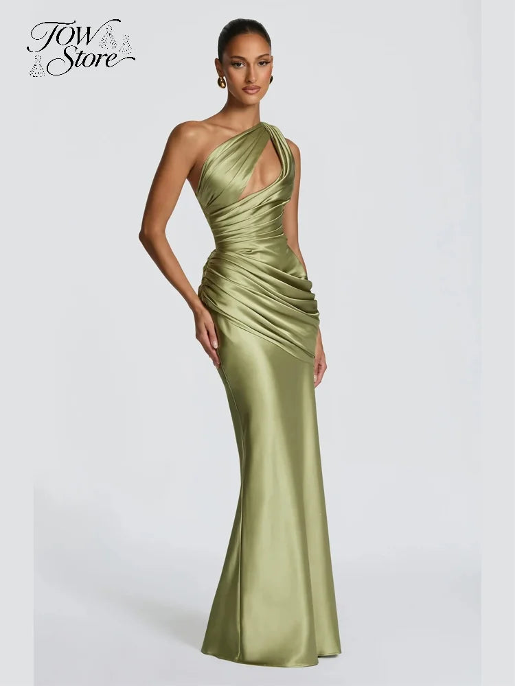 The Seraphine One-Shoulder Satin Maxi Dress from the Celebration Edit at Lavishly Me