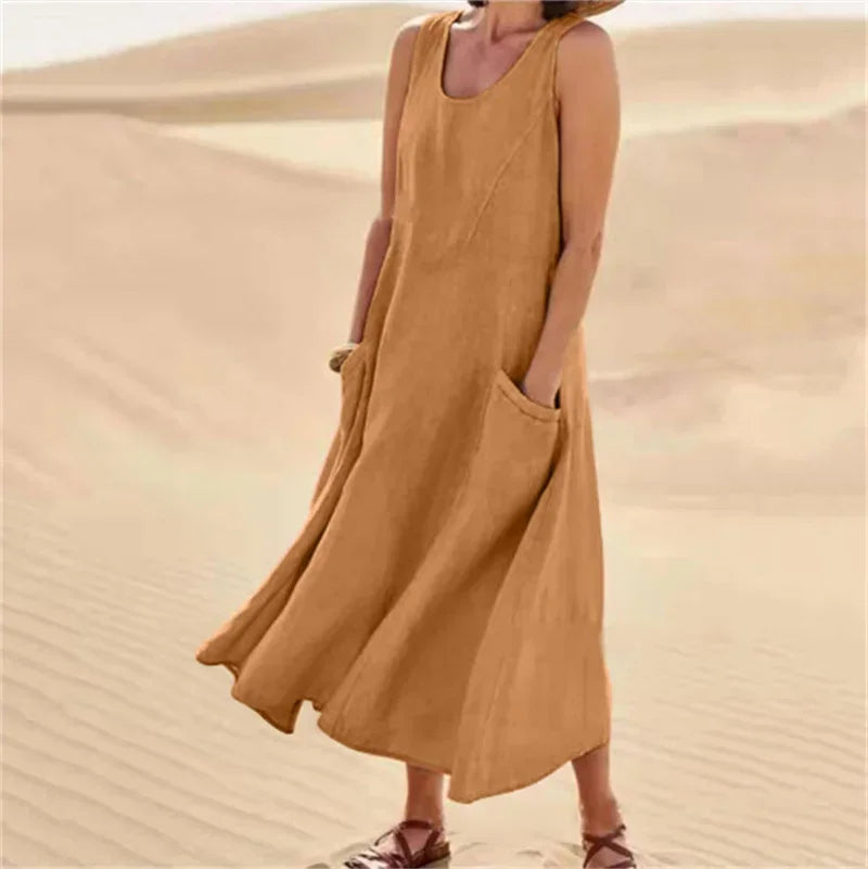 The Quinn Linen-Blend Pocket Dress in black | Lavishly Me
