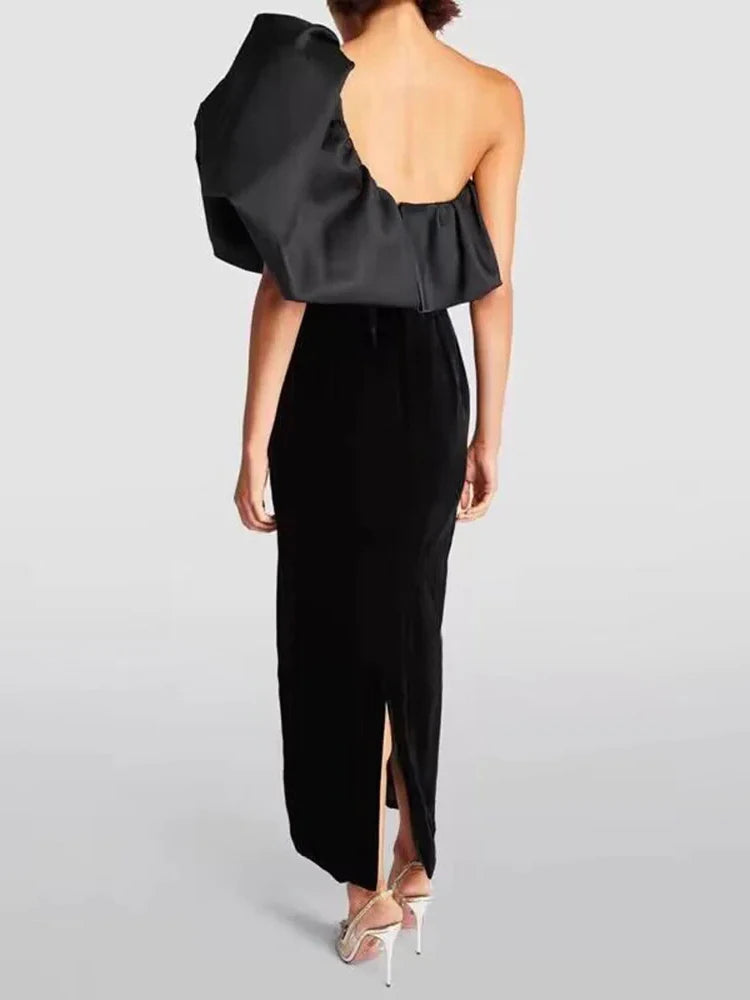 The Freya Diagonal-Neck Backless Dress in BLACK | Lavishly Me