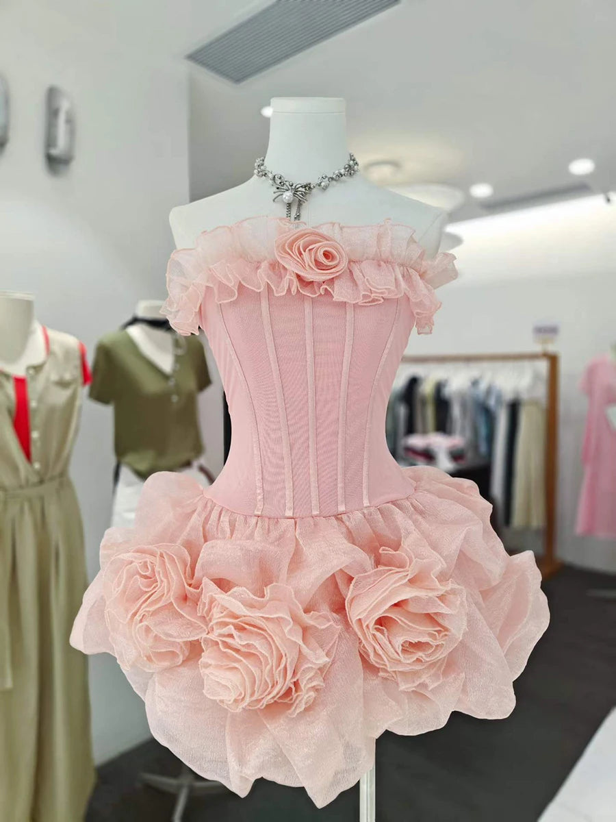 The Flora Appliqué A-Line Mini Dress in PINK | Lavishly Me