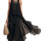 The Uma Asymmetric Chiffon Maxi Dress in black | Lavishly Me